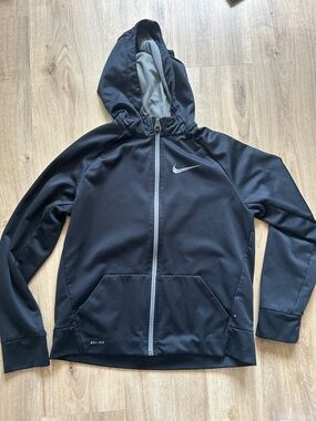 Nike Black Hooded Full-Zip Jacket with Gray Accents